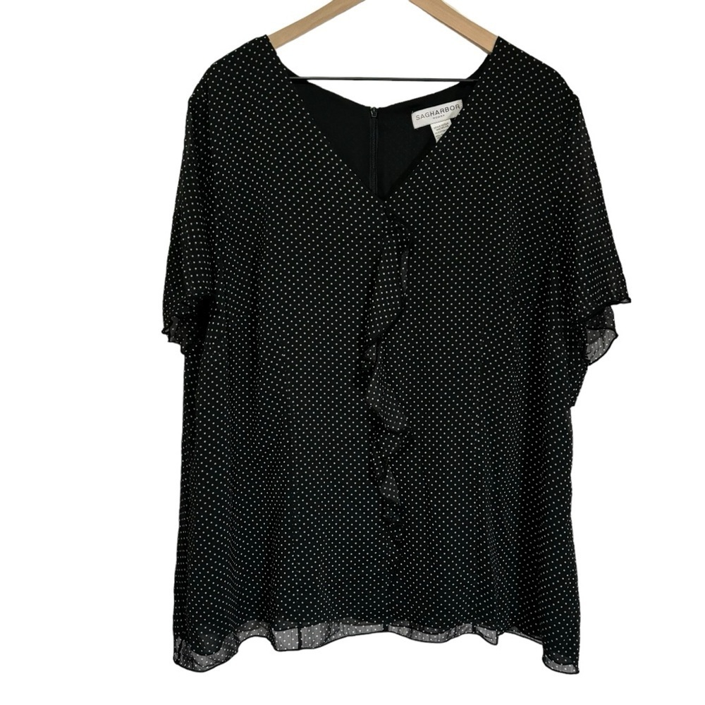 NWT Sag Harbor Blouse Polka Dot Sheer Ruffles V-neck Office Workwear Size 2X - Picture 1 of 14